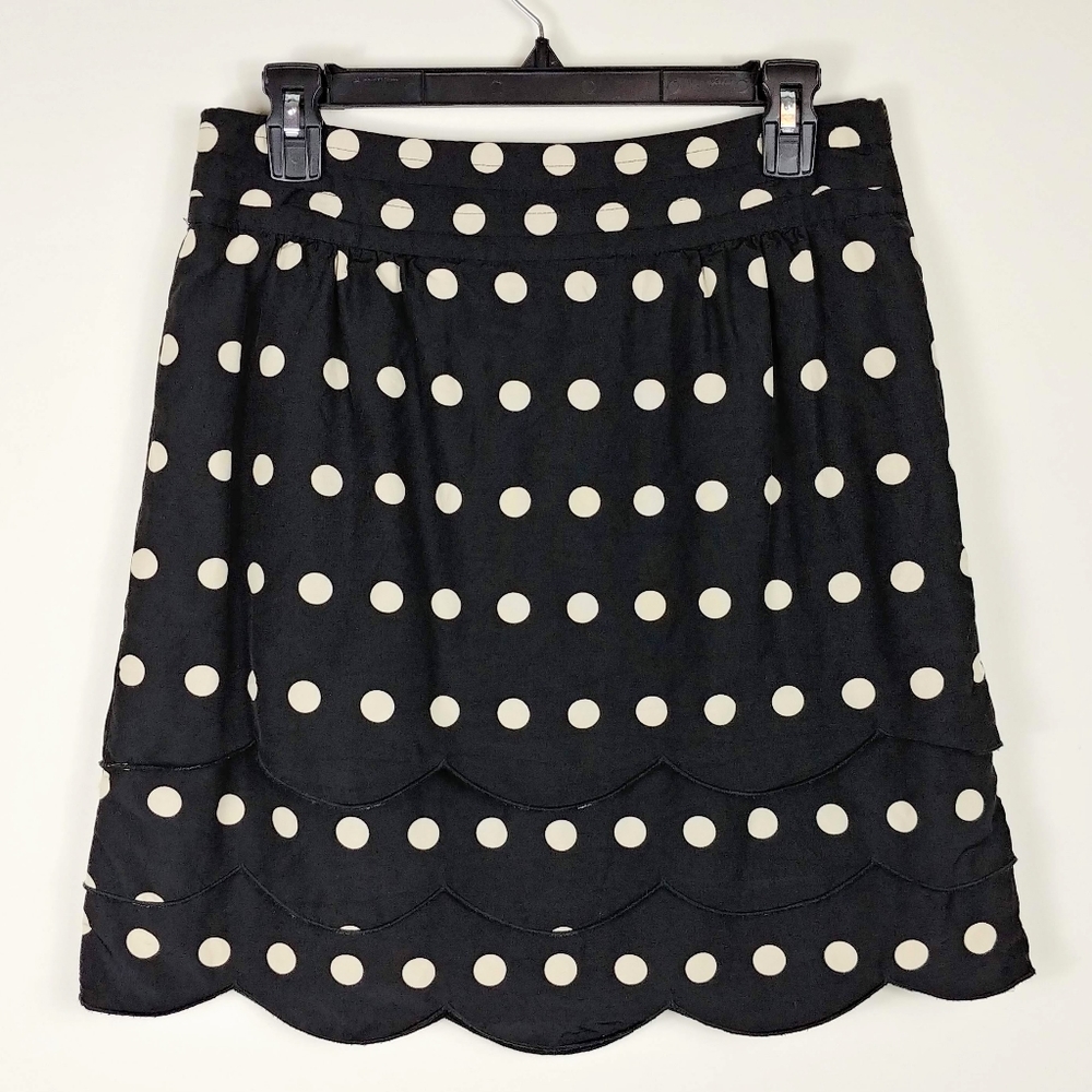 Anthropologie Floreat Black Cream Polka Dot Skirt